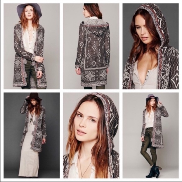 Free People Kai Tassel Pom Pom Tapestry Hooded Long Cardigan Sweater XS - Picture 13 of 16